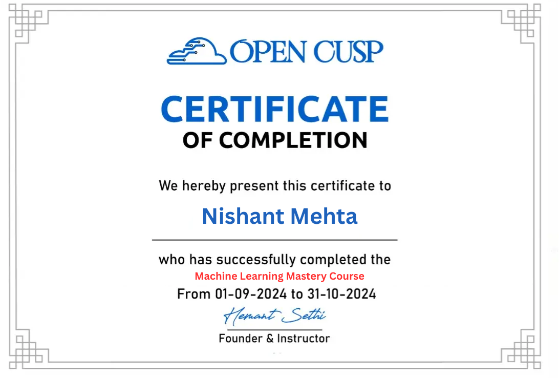 machine learning mastery certificate